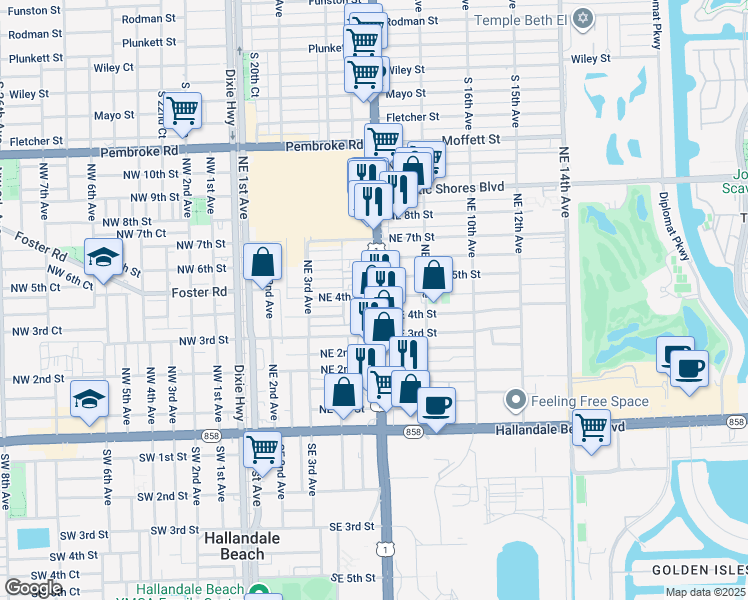 map of restaurants, bars, coffee shops, grocery stores, and more near 419 North Federal Highway in Hallandale Beach