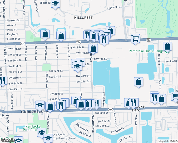 map of restaurants, bars, coffee shops, grocery stores, and more near 4018 Southwest 22nd Street in West Park