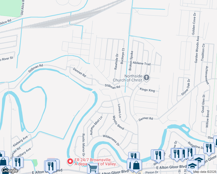 map of restaurants, bars, coffee shops, grocery stores, and more near 5633 Lovers Ln in Brownsville