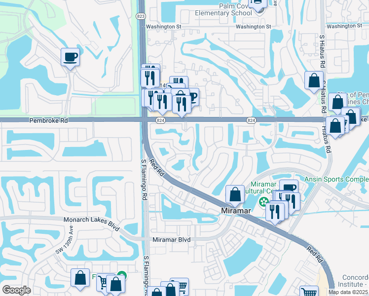 map of restaurants, bars, coffee shops, grocery stores, and more near 2041 Renaissance Boulevard in Hollywood