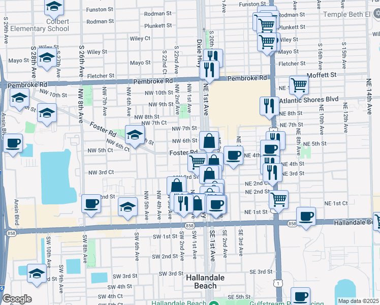 map of restaurants, bars, coffee shops, grocery stores, and more near 409 North Dixie Highway in Hallandale Beach