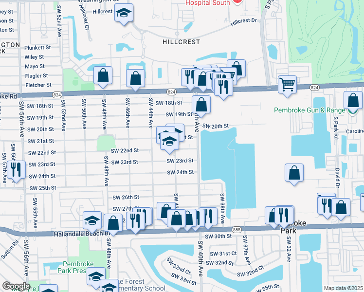 map of restaurants, bars, coffee shops, grocery stores, and more near 4018 Southwest 22nd Street in West Park