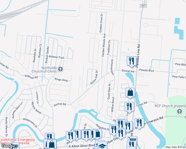 map of restaurants, bars, coffee shops, grocery stores, and more near 6624 Woodlands Avenue in Brownsville