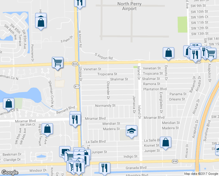 map of restaurants, bars, coffee shops, grocery stores, and more near 7837 Ramona Street in Miramar