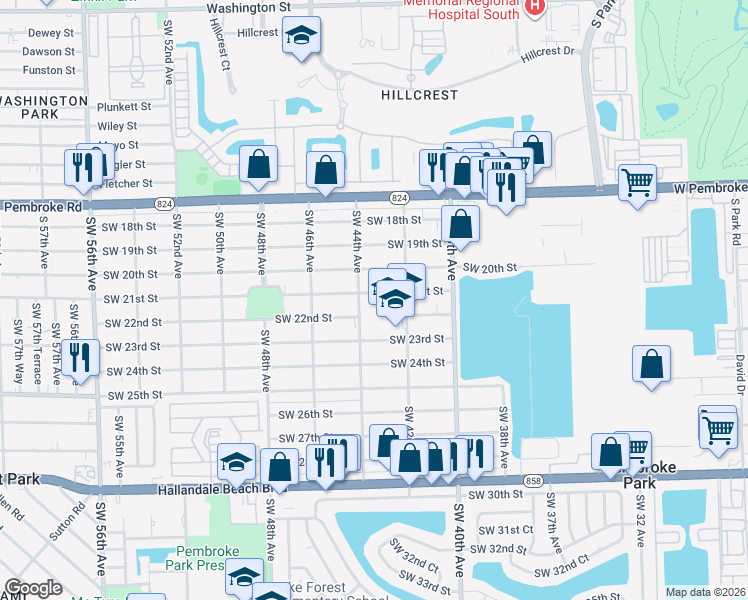 map of restaurants, bars, coffee shops, grocery stores, and more near 4331 Southwest 21st Street in West Park