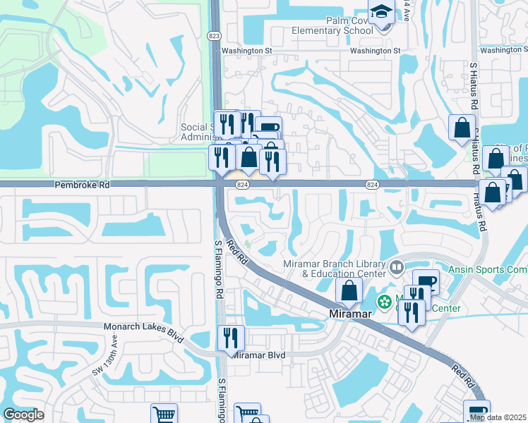 map of restaurants, bars, coffee shops, grocery stores, and more near 12148 St.Andrews Place in Miramar