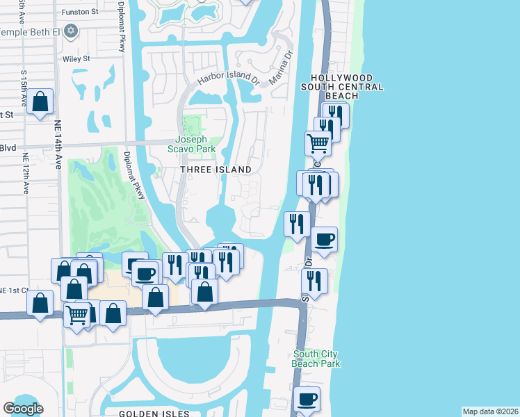 map of restaurants, bars, coffee shops, grocery stores, and more near 517 Leslie Drive in Hallandale Beach