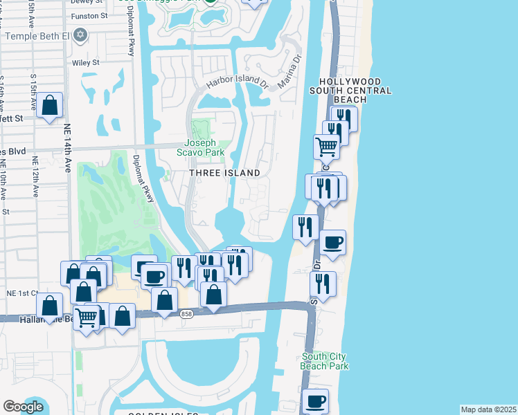 map of restaurants, bars, coffee shops, grocery stores, and more near 517 Leslie Drive in Hallandale Beach