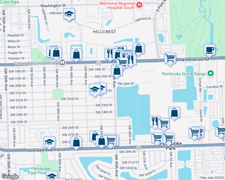 map of restaurants, bars, coffee shops, grocery stores, and more near 4031 Southwest 21st Street in West Park