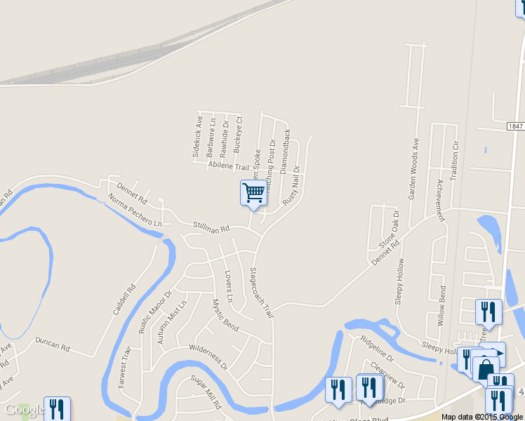 map of restaurants, bars, coffee shops, grocery stores, and more near 5801 Hitching Post Drive in Brownsville