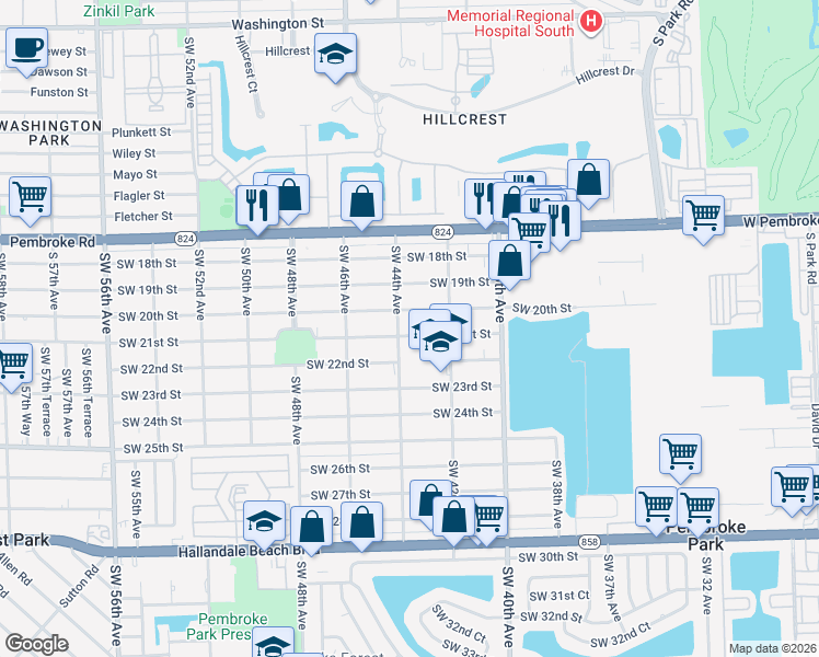 map of restaurants, bars, coffee shops, grocery stores, and more near 4331 Southwest 21st Street in West Park