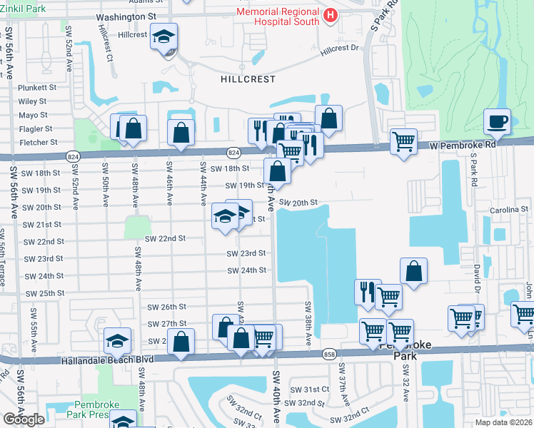 map of restaurants, bars, coffee shops, grocery stores, and more near 4031 Southwest 21st Street in West Park