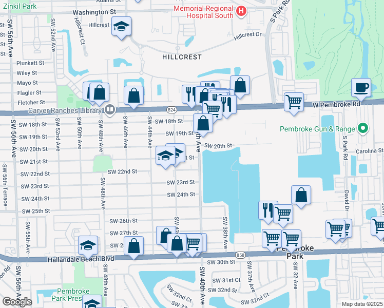 map of restaurants, bars, coffee shops, grocery stores, and more near 4031 Southwest 21st Street in West Park