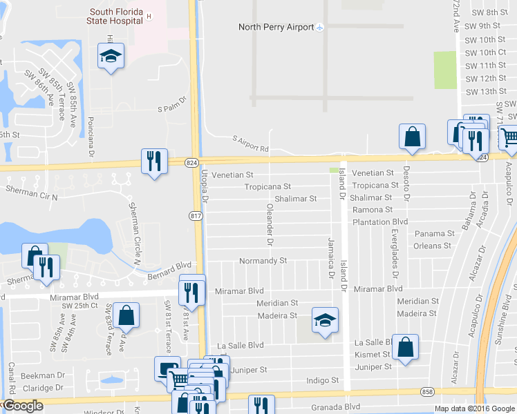 map of restaurants, bars, coffee shops, grocery stores, and more near 7917 Ramona Street in Miramar