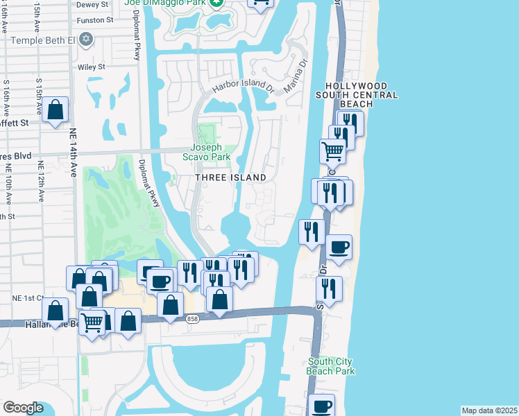 map of restaurants, bars, coffee shops, grocery stores, and more near 517 Leslie Drive in Hallandale Beach