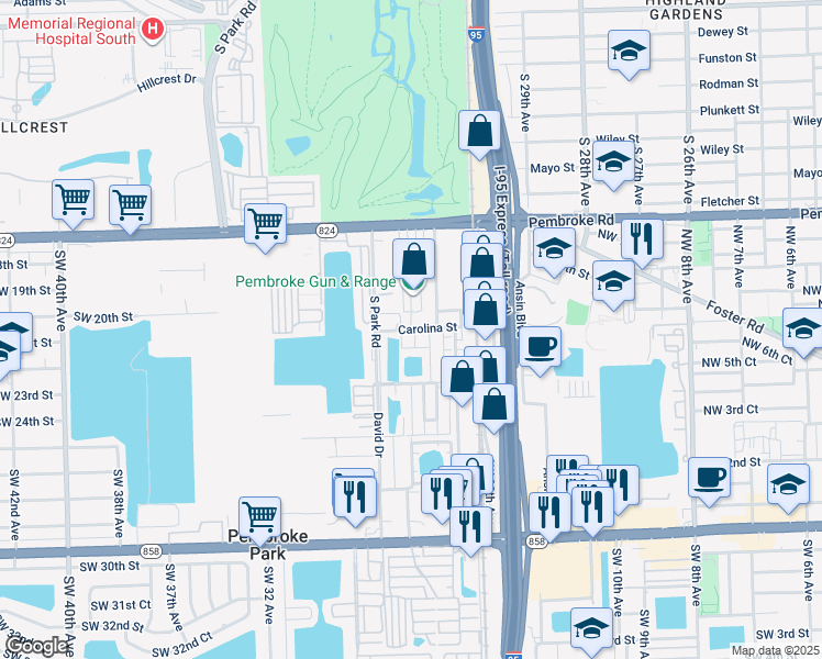 map of restaurants, bars, coffee shops, grocery stores, and more near Carolina Street in Hallandale Beach
