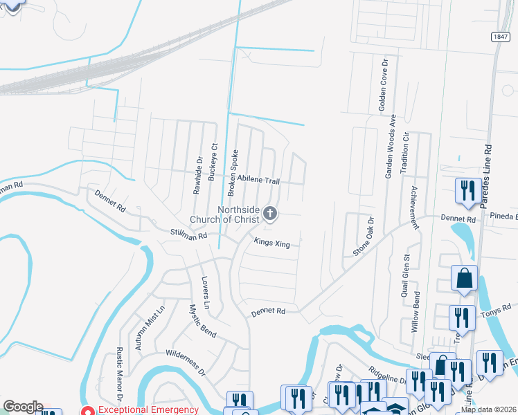 map of restaurants, bars, coffee shops, grocery stores, and more near 6036 Rusty Nail Drive in Brownsville