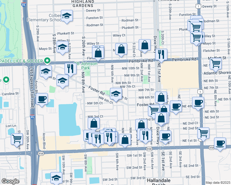 map of restaurants, bars, coffee shops, grocery stores, and more near 517 Northwest 6th Street in Hallandale Beach