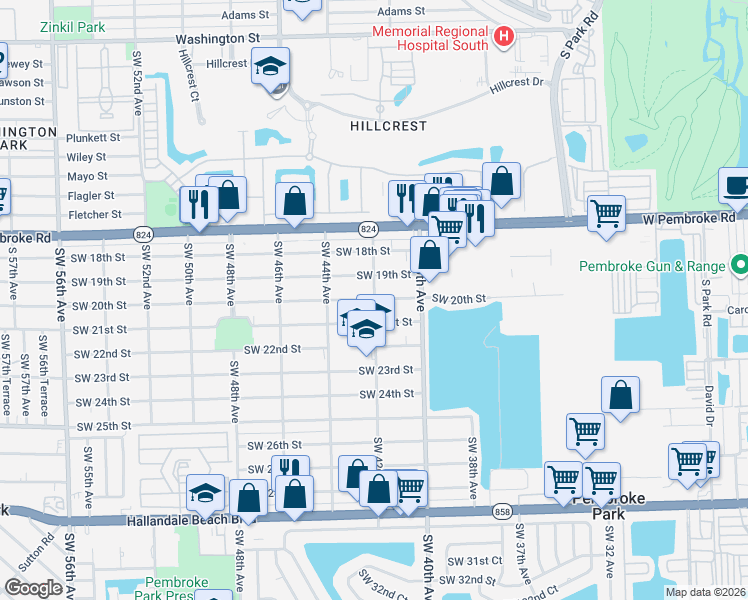 map of restaurants, bars, coffee shops, grocery stores, and more near 4203 Southwest 21st Street in West Park