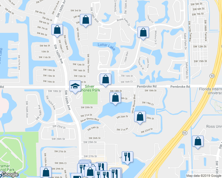 map of restaurants, bars, coffee shops, grocery stores, and more near 1688 Southwest 157th Avenue in Pembroke Pines