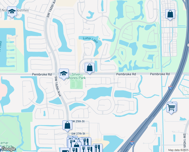 map of restaurants, bars, coffee shops, grocery stores, and more near 1688 Southwest 157th Avenue in Pembroke Pines