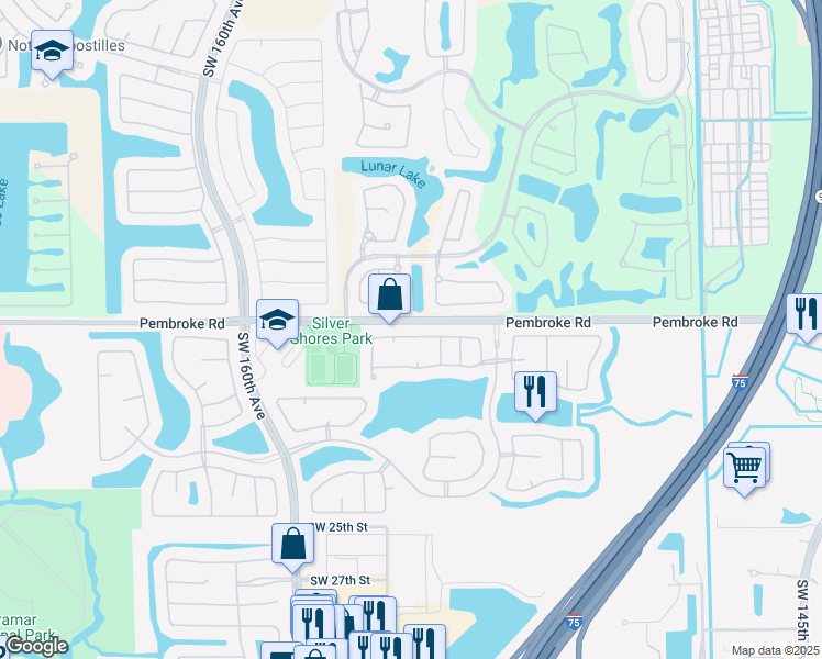 map of restaurants, bars, coffee shops, grocery stores, and more near 1688 Southwest 157th Avenue in Pembroke Pines