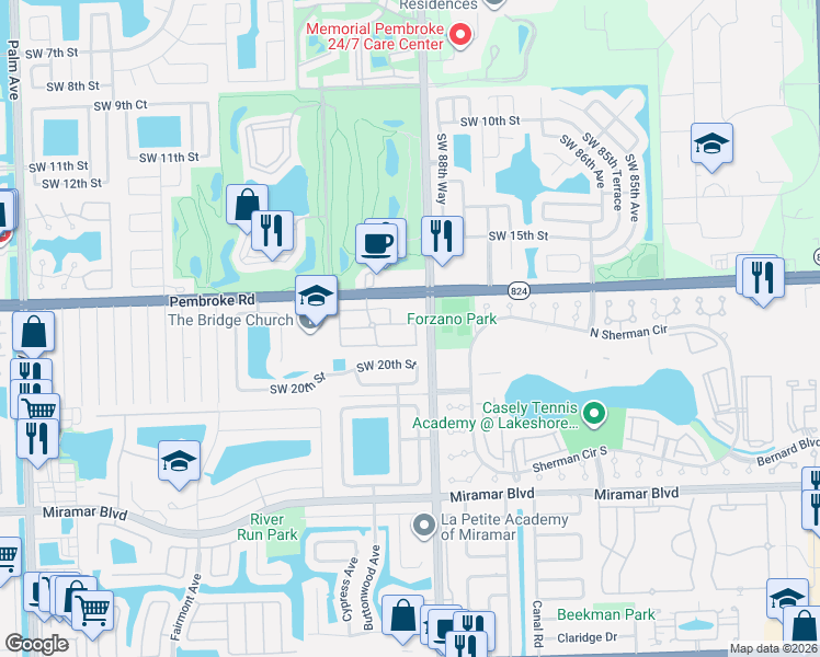 map of restaurants, bars, coffee shops, grocery stores, and more near in Miramar
