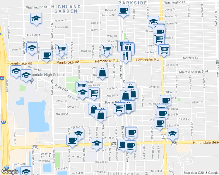 map of restaurants, bars, coffee shops, grocery stores, and more near 700 Northwest 2nd Avenue in Hallandale Beach