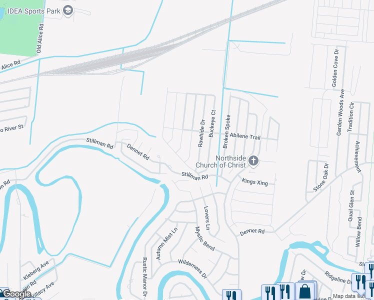 map of restaurants, bars, coffee shops, grocery stores, and more near 5439 Barbwire Lane in Brownsville
