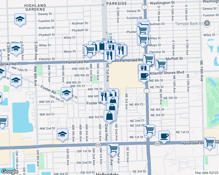 map of restaurants, bars, coffee shops, grocery stores, and more near 700 Northeast 1st Avenue in Hallandale Beach