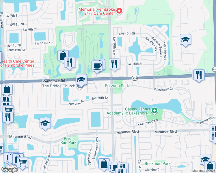 map of restaurants, bars, coffee shops, grocery stores, and more near in Miramar