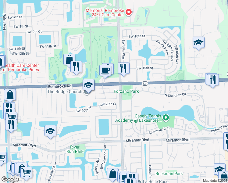 map of restaurants, bars, coffee shops, grocery stores, and more near in Miramar
