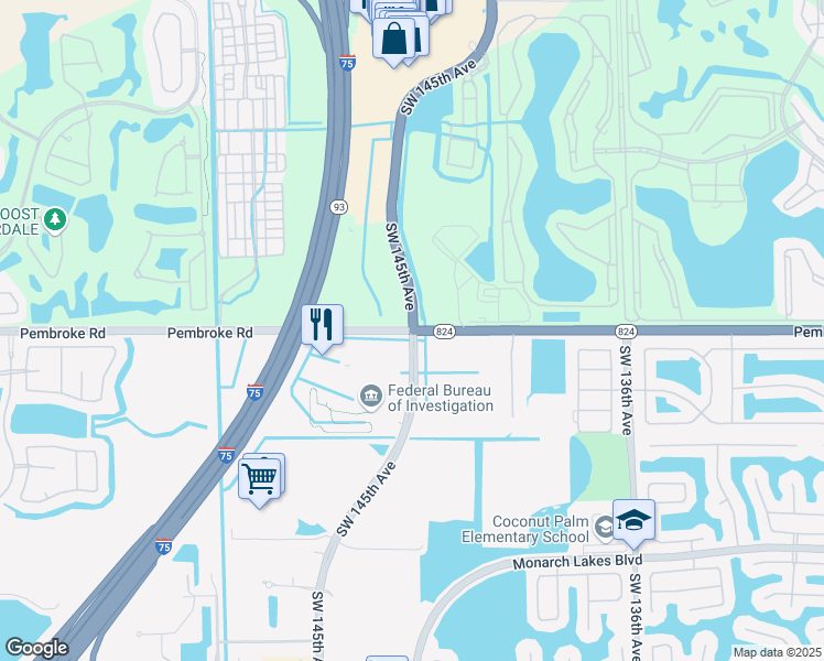 map of restaurants, bars, coffee shops, grocery stores, and more near in Miramar