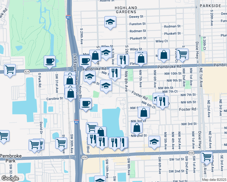 map of restaurants, bars, coffee shops, grocery stores, and more near 826 Northwest 7th Street in Hallandale Beach