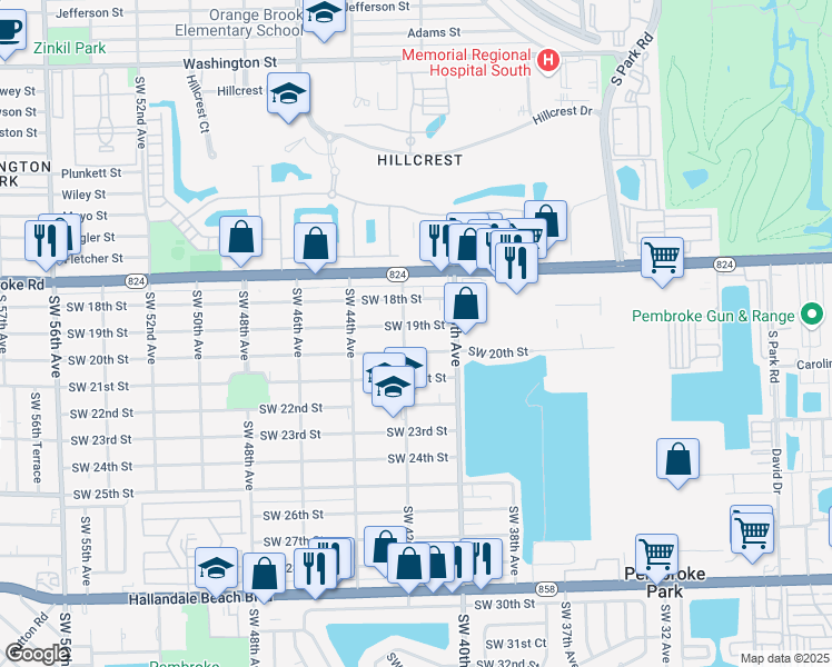 map of restaurants, bars, coffee shops, grocery stores, and more near 4130 Southwest 19th Street in West Park