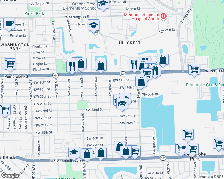 map of restaurants, bars, coffee shops, grocery stores, and more near 4340 Southwest 19th Street in West Park