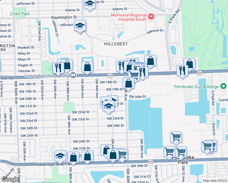 map of restaurants, bars, coffee shops, grocery stores, and more near 4200 Southwest 19th Street in West Park
