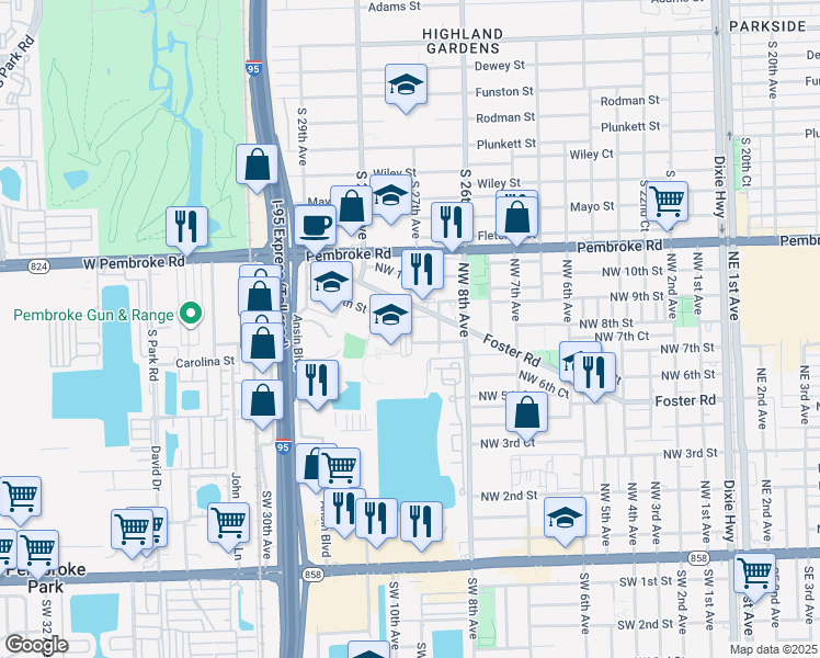 map of restaurants, bars, coffee shops, grocery stores, and more near 720 Northwest 9th Avenue in Hallandale Beach