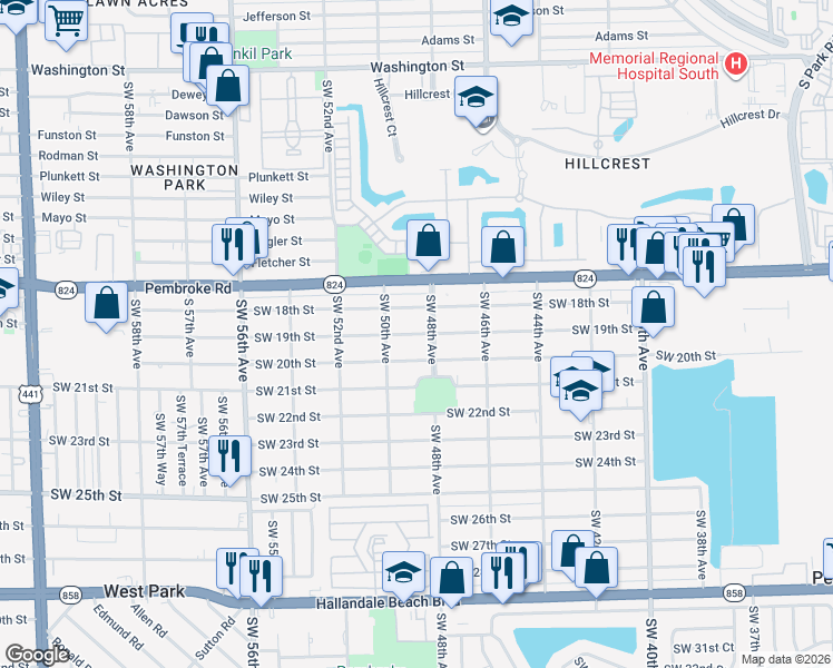 map of restaurants, bars, coffee shops, grocery stores, and more near 1850 Southwest 48th Avenue in West Park