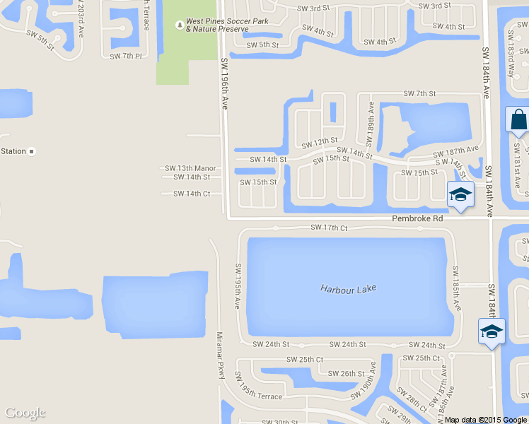 map of restaurants, bars, coffee shops, grocery stores, and more near 19350 Southwest 16th Street in Pembroke Pines