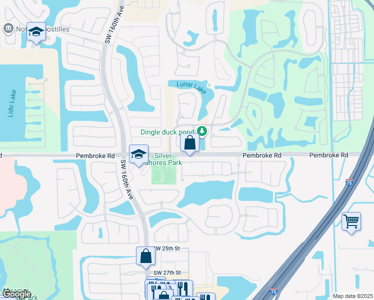 map of restaurants, bars, coffee shops, grocery stores, and more near 15832 16th Court in Pembroke Pines