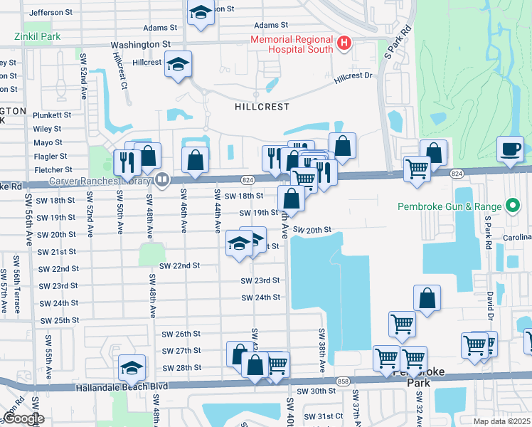 map of restaurants, bars, coffee shops, grocery stores, and more near 4024 Southwest 19th Street in West Park