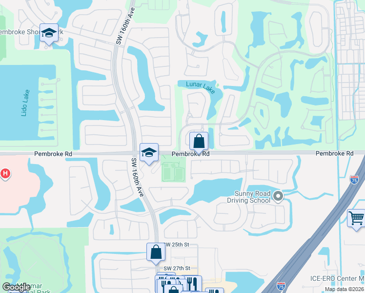 map of restaurants, bars, coffee shops, grocery stores, and more near 1698 Southwest 159th Avenue in Pembroke Pines