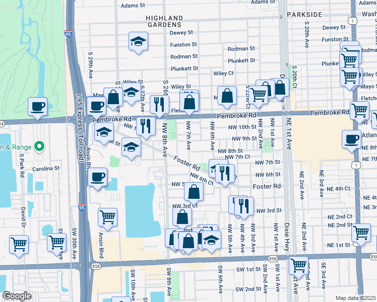 map of restaurants, bars, coffee shops, grocery stores, and more near 809 Northwest 7th Avenue in Hallandale Beach