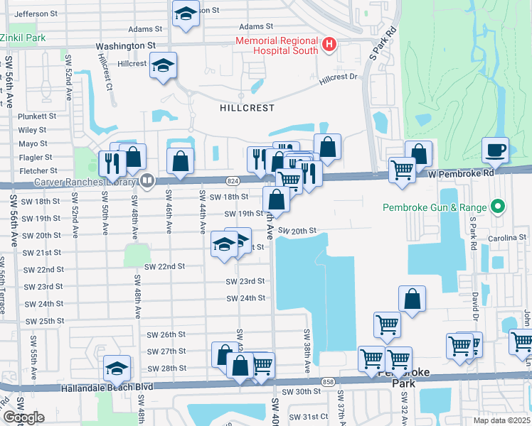 map of restaurants, bars, coffee shops, grocery stores, and more near 4024 Southwest 19th Street in West Park