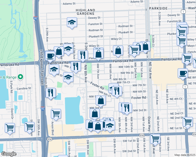 map of restaurants, bars, coffee shops, grocery stores, and more near 809 Northwest 7th Avenue in Hallandale Beach