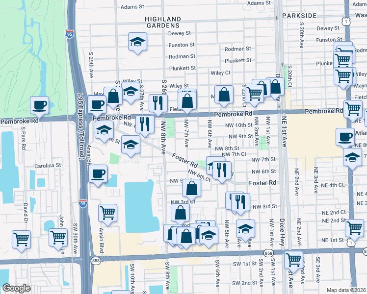 map of restaurants, bars, coffee shops, grocery stores, and more near 809 Northwest 7th Avenue in Hallandale Beach
