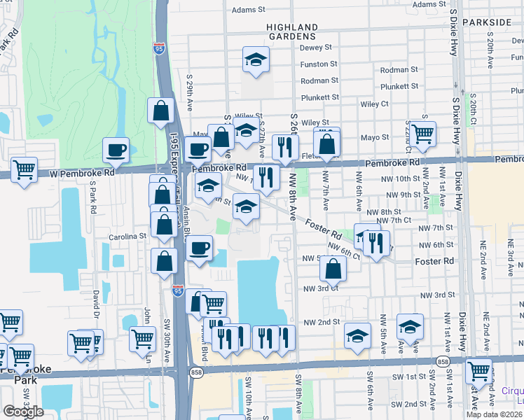 map of restaurants, bars, coffee shops, grocery stores, and more near 720 Northwest 9th Avenue in Hallandale Beach