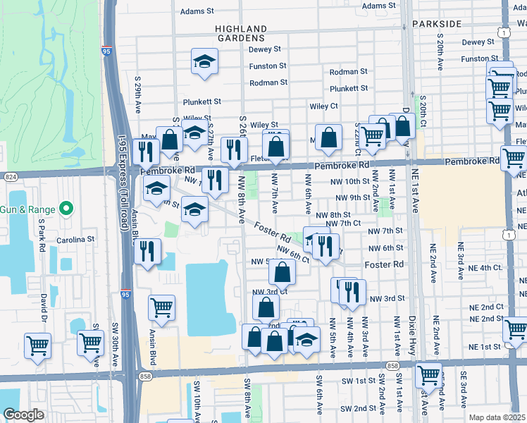 map of restaurants, bars, coffee shops, grocery stores, and more near 809 Northwest 7th Avenue in Hallandale Beach