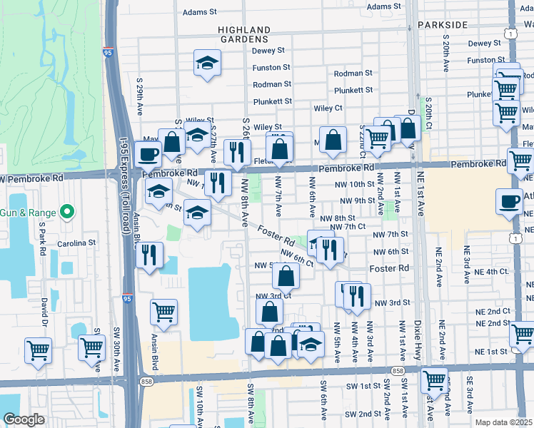map of restaurants, bars, coffee shops, grocery stores, and more near 808 Northwest 7th Terrace in Hallandale Beach